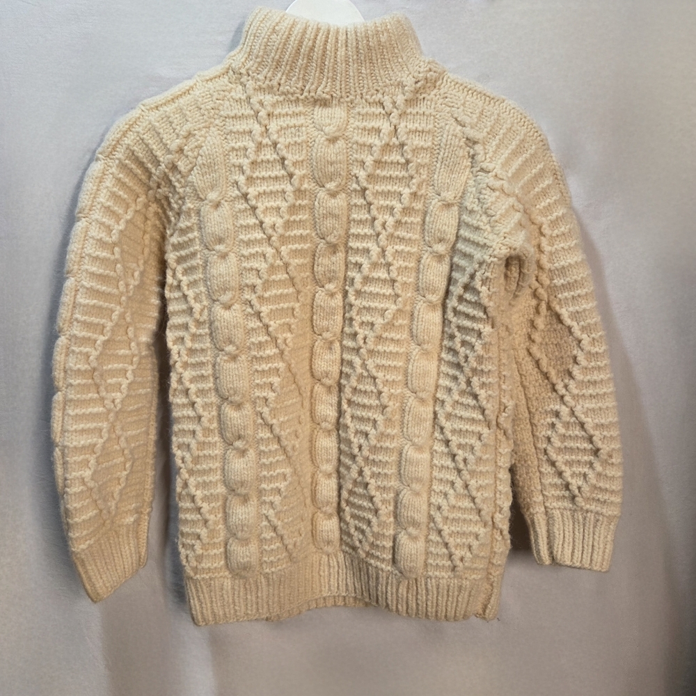 Handmade Ivory Boys Cableknit Fisherman Irish-Style Wool Sweater Size ~10-12